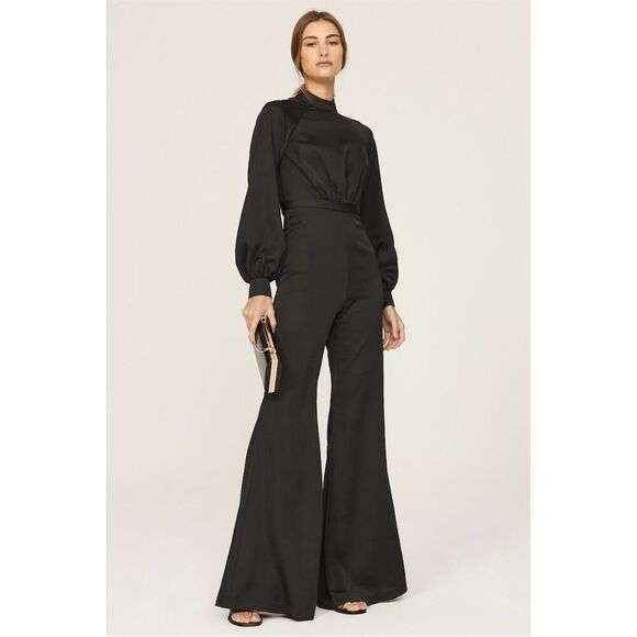 Ieena for Mac Duggal Women's Black Wide Leg Jumpsuit Size 0 Long Sleeve - Picture 2 of 12